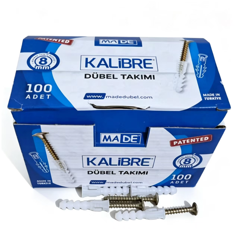 Made Kalibre Pul Başlı Vidalı Plastik Dübel Seti 8mm-100'lü Paket - Sağlam ve Pratik Montaj Çözümü Made Kalibre Pul Başlı Vidalı Plastik Dübel Seti 8mm-100'lü Paket - Sağlam ve Pratik Montaj Çözümü